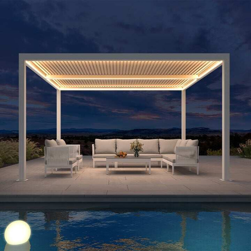 Louvered Pergola Modern White Pergola with Adjustable Roof for Deck Backyard Garden — product view 107