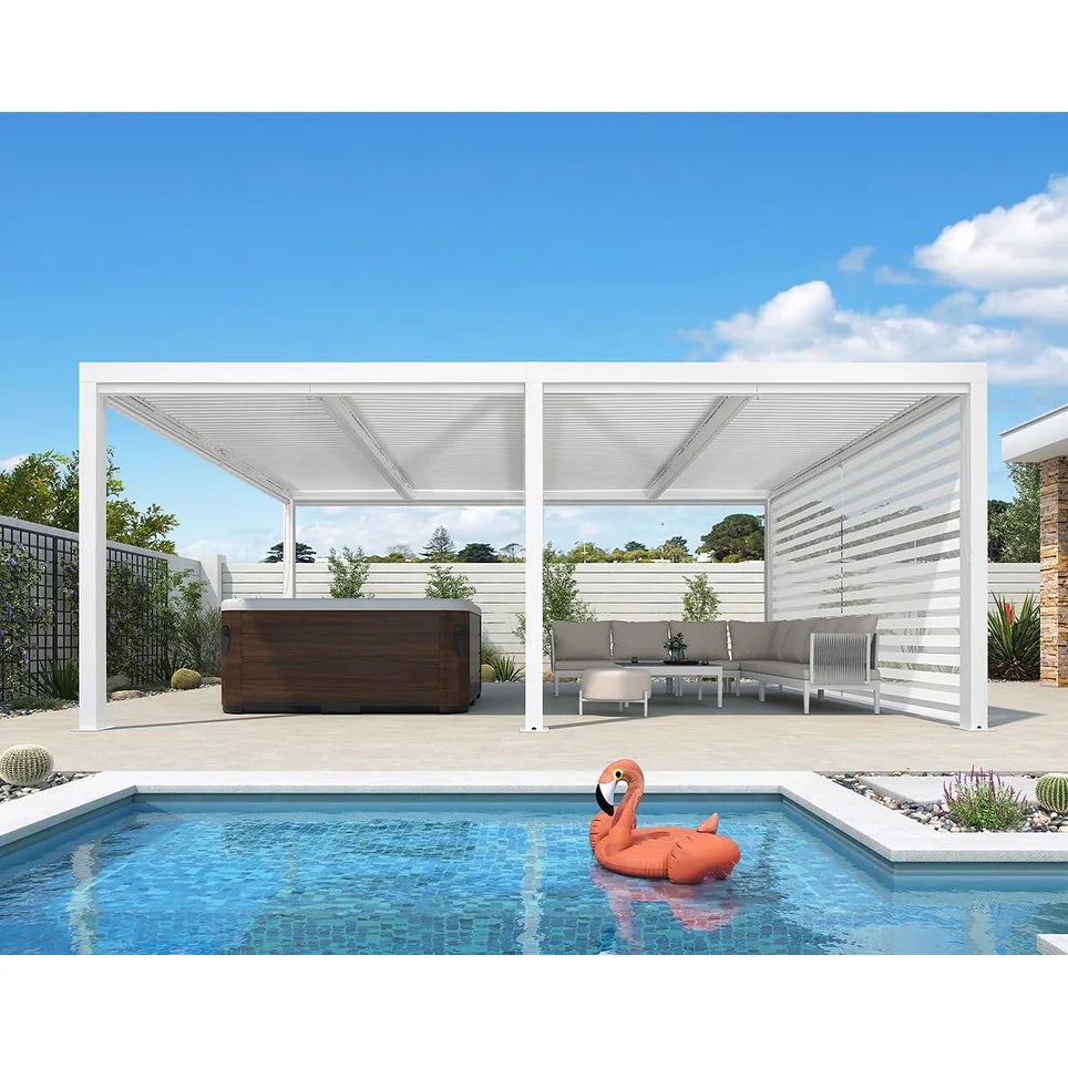 Louvered Pergola Modern White Pergola with Adjustable Roof for Deck Backyard Garden — product view 108