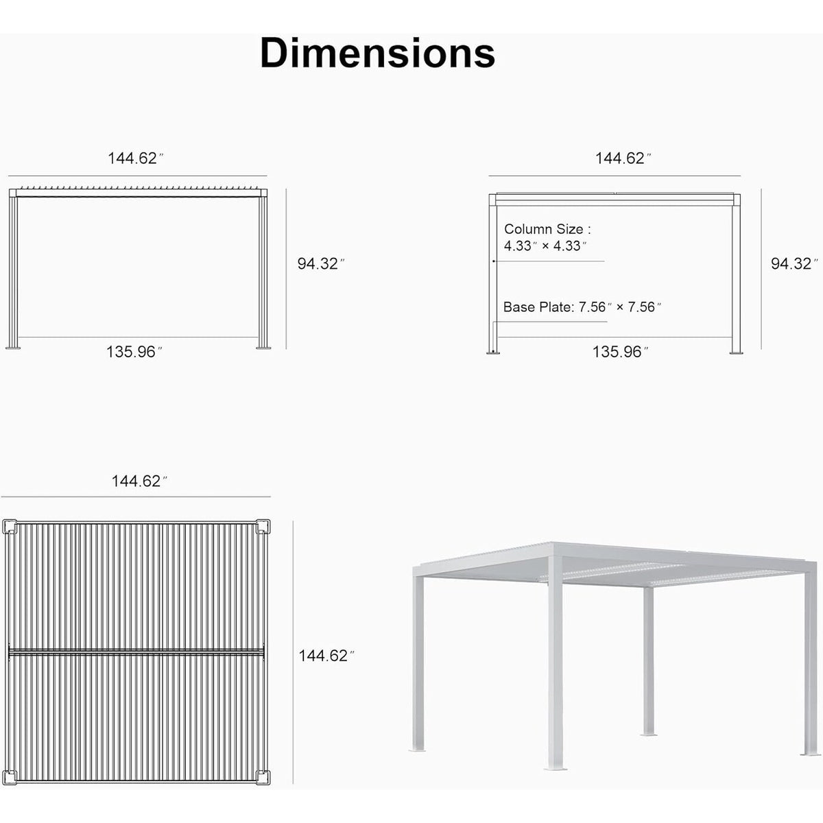 Louvered Pergola Modern White Pergola with Adjustable Roof for Deck Backyard Garden — product view 14
