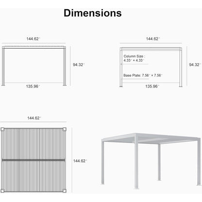 Louvered Pergola Modern White Pergola with Adjustable Roof for Deck Backyard Garden — product view 14