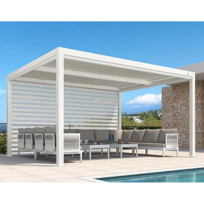 Louvered Pergola Modern White Pergola with Adjustable Roof for Deck Backyard Garden — product view 15