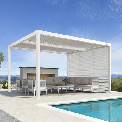 Louvered Pergola Modern White Pergola with Adjustable Roof for Deck Backyard Garden — product view 18
