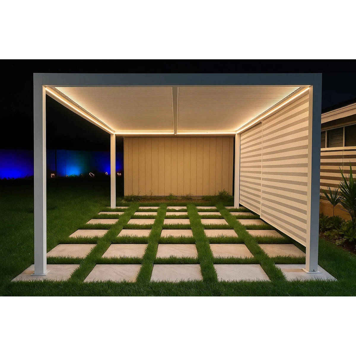 Louvered Pergola Modern White Pergola with Adjustable Roof for Deck Backyard Garden — product view 2