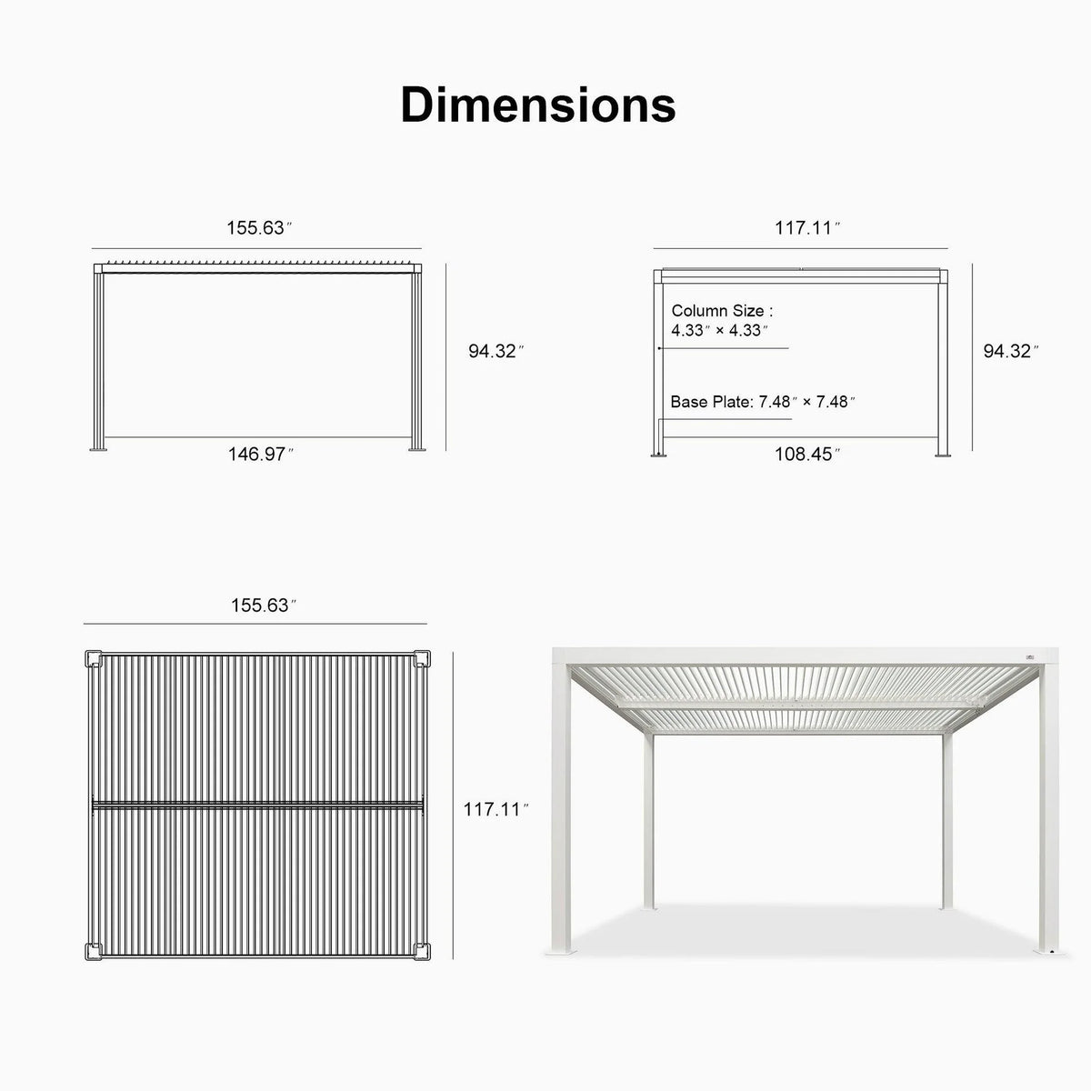 Louvered Pergola Modern White Pergola with Adjustable Roof for Deck Backyard Garden — product view 21