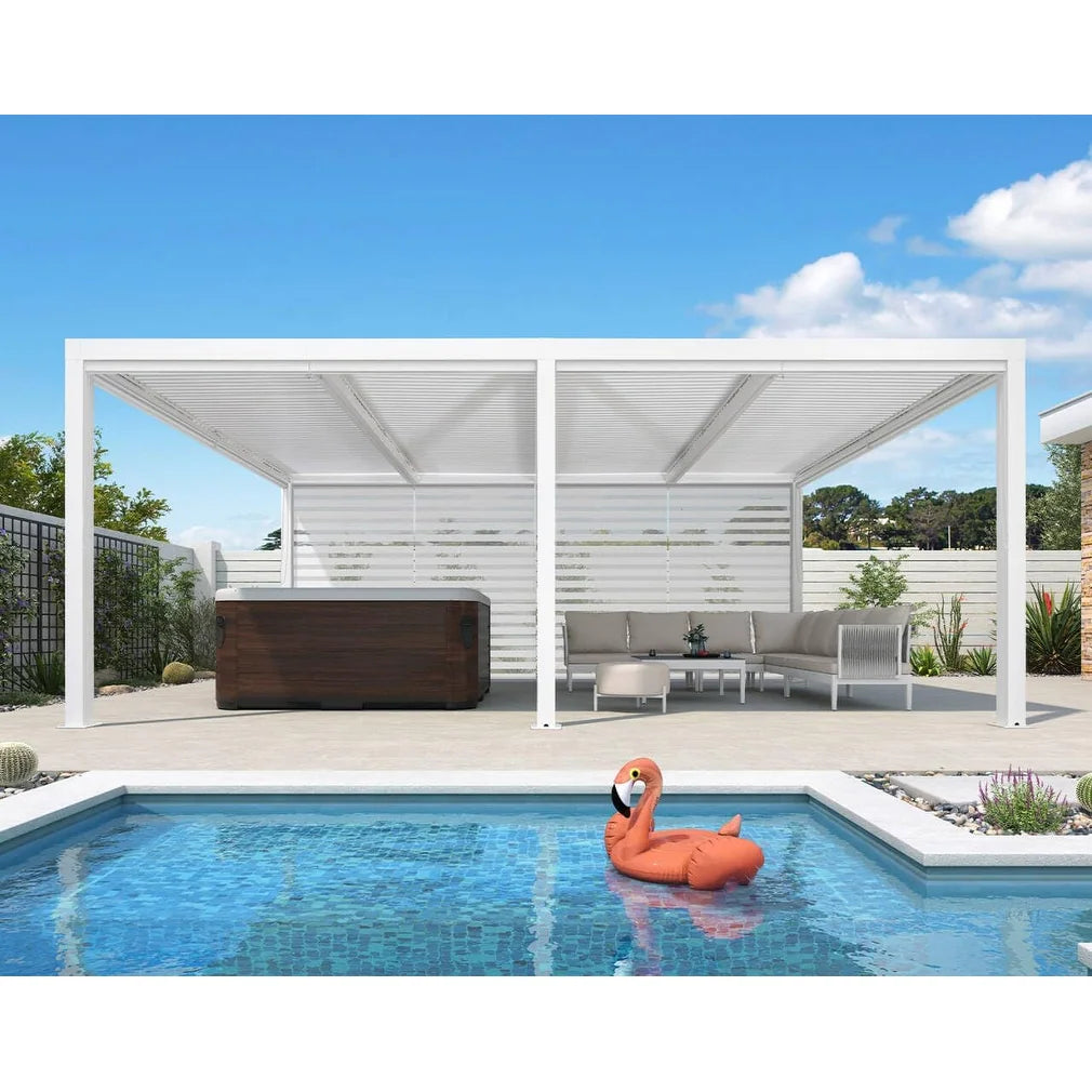 Louvered Pergola Modern White Pergola with Adjustable Roof for Deck Backyard Garden — product view 25