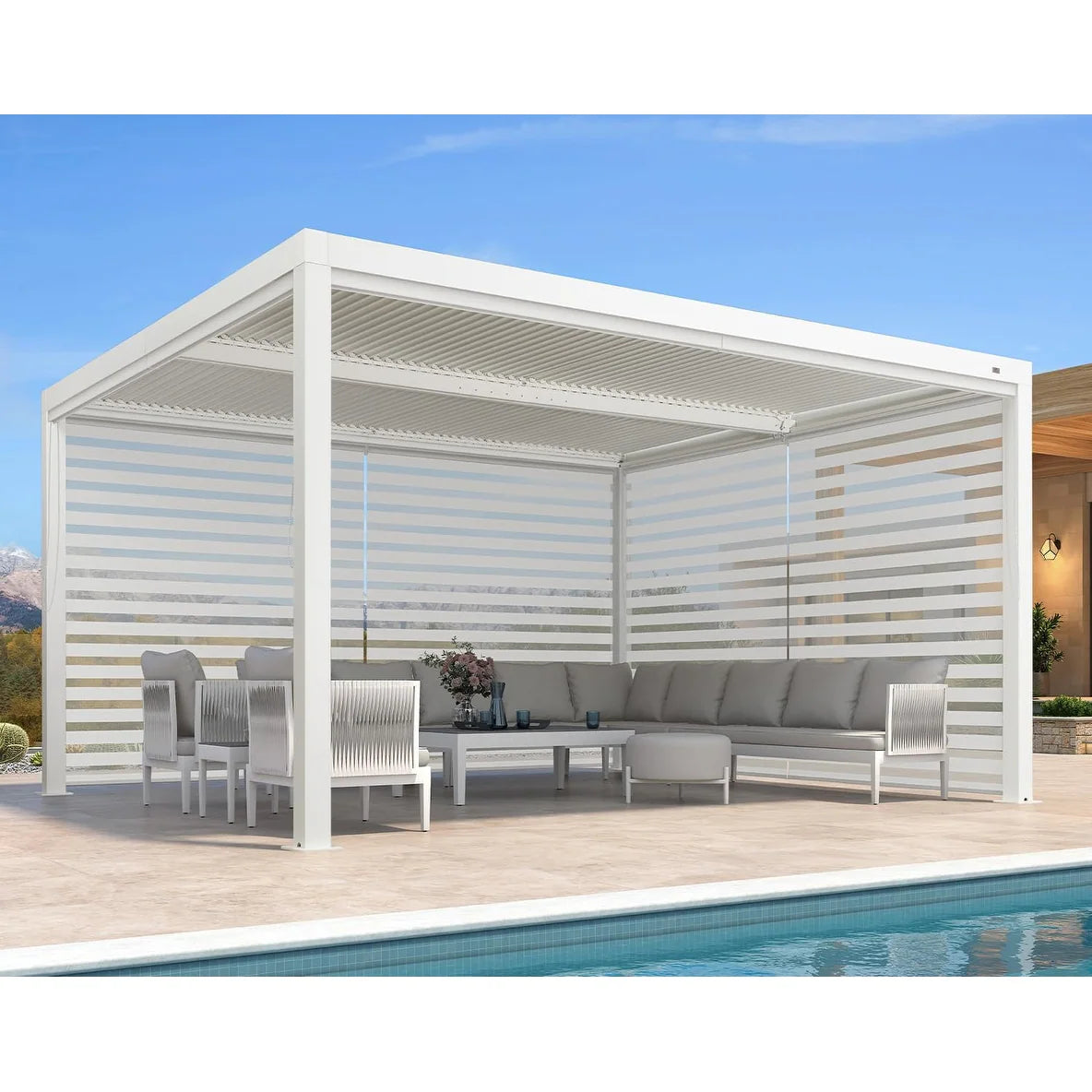 Louvered Pergola Modern White Pergola with Adjustable Roof for Deck Backyard Garden — product view 28