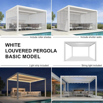 Louvered Pergola Modern White Pergola with Adjustable Roof for Deck Backyard Garden — product view 3