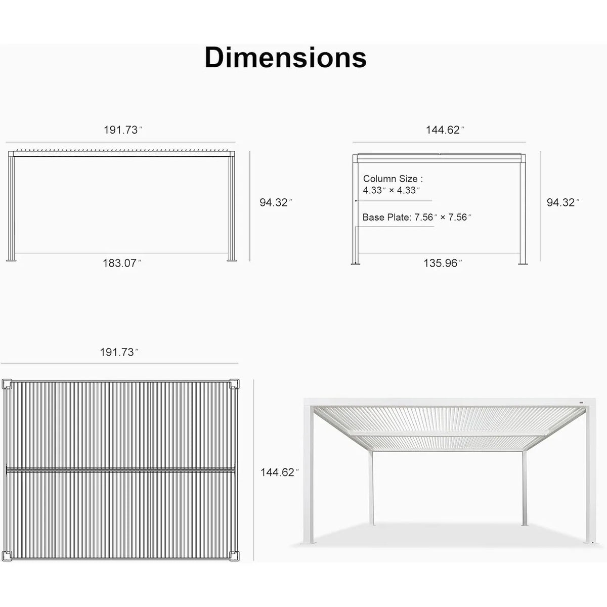 Louvered Pergola Modern White Pergola with Adjustable Roof for Deck Backyard Garden — product view 30