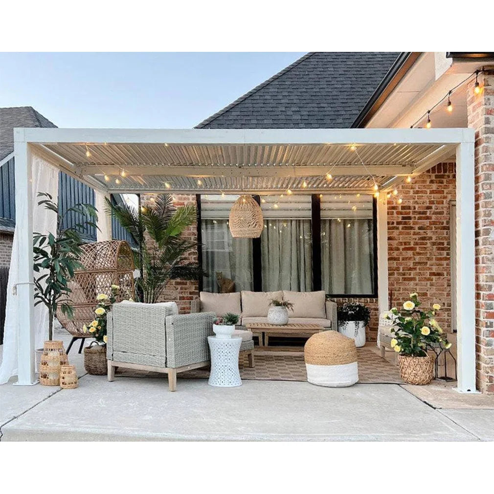 Louvered Pergola Modern White Pergola with Adjustable Roof for Deck Backyard Garden — product view 31