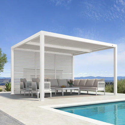 Louvered Pergola Modern White Pergola with Adjustable Roof for Deck Backyard Garden — product view 33