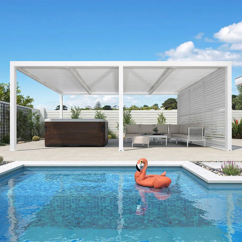 Louvered Pergola Modern White Pergola with Adjustable Roof for Deck Backyard Garden — product view 34