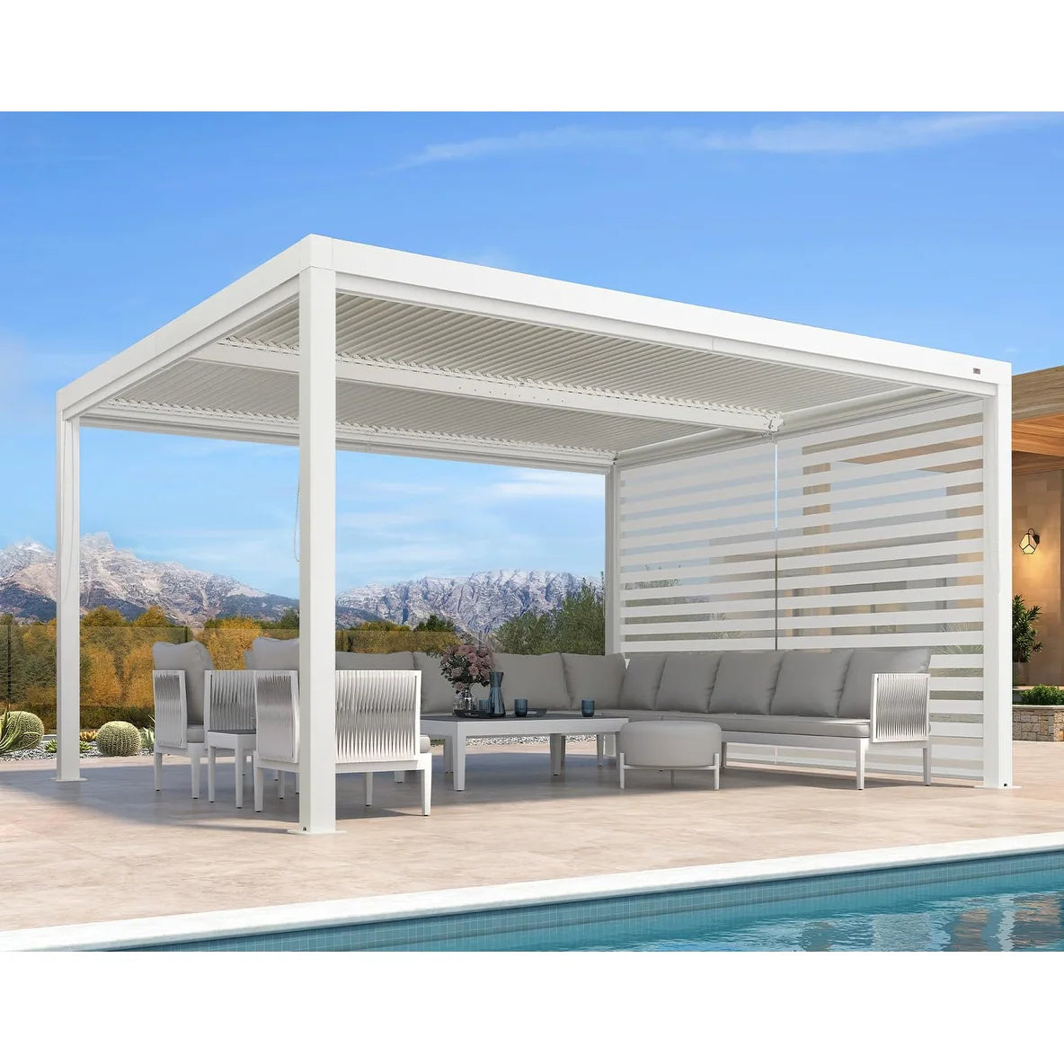 Louvered Pergola Modern White Pergola with Adjustable Roof for Deck Backyard Garden — product view 35