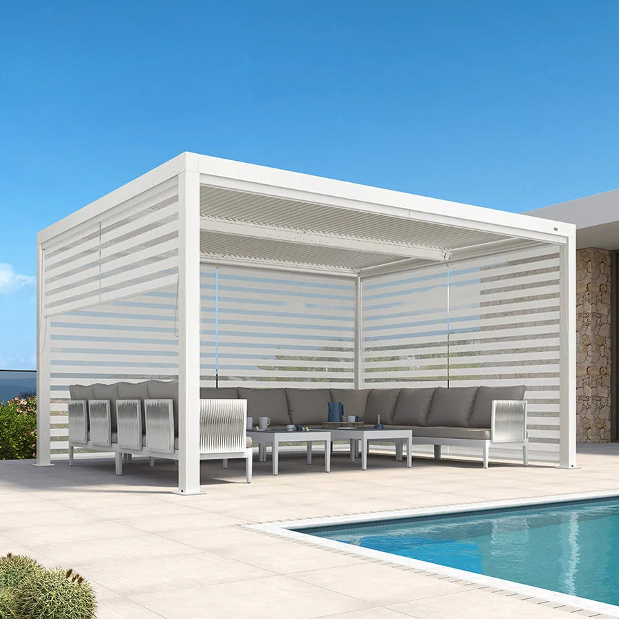 Louvered Pergola Modern White Pergola with Adjustable Roof for Deck Backyard Garden — product view 36