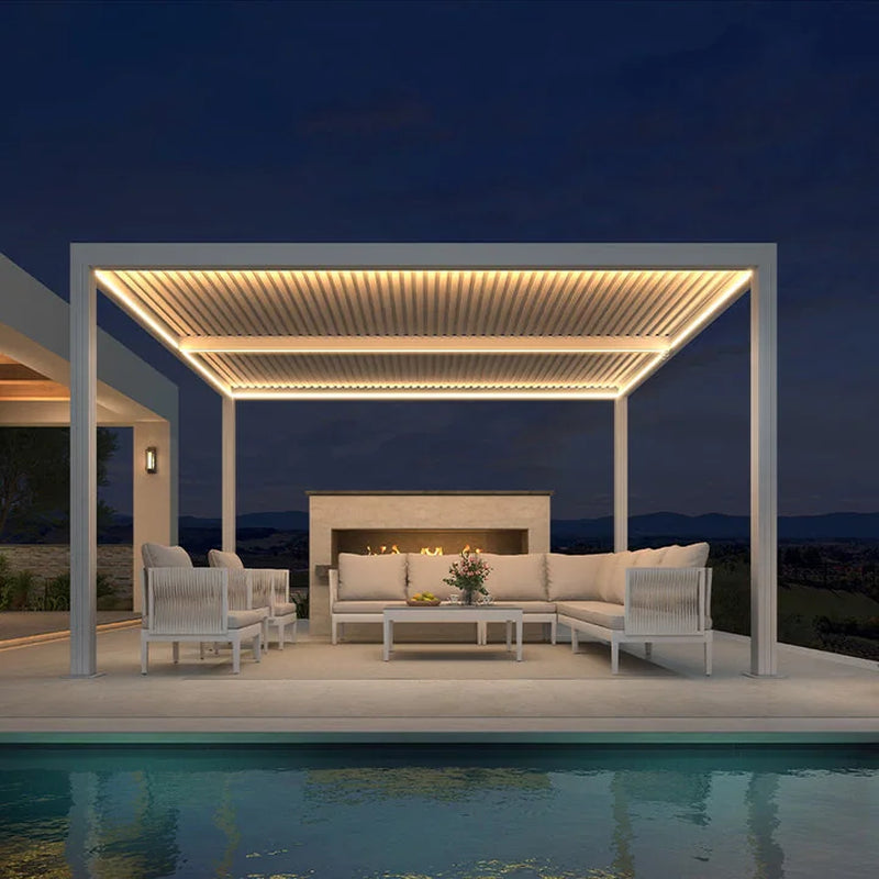 Louvered Pergola Modern White Pergola with Adjustable Roof for Deck Backyard Garden — product view 37
