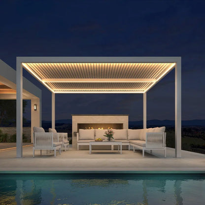 Louvered Pergola Modern White Pergola with Adjustable Roof for Deck Backyard Garden — product view 37