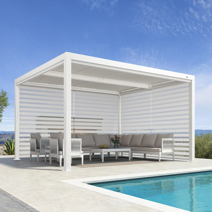 Louvered Pergola Modern White Pergola with Adjustable Roof for Deck Backyard Garden — product view 39