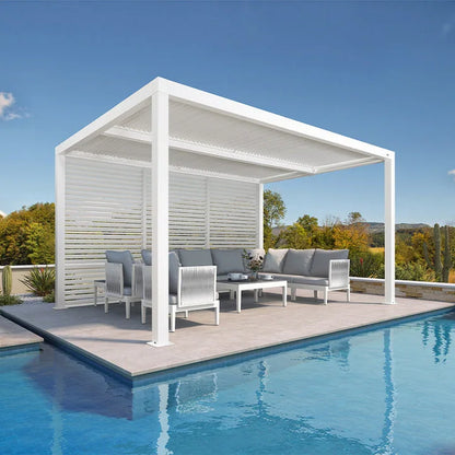Louvered Pergola Modern White Pergola with Adjustable Roof for Deck Backyard Garden — product view 40