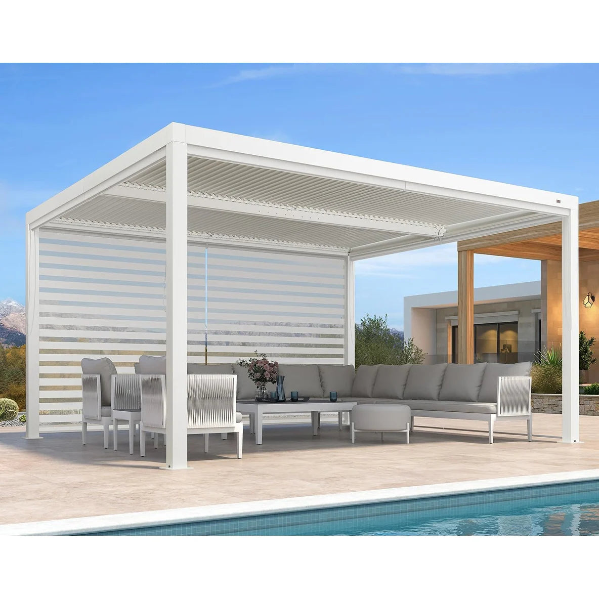 Louvered Pergola Modern White Pergola with Adjustable Roof for Deck Backyard Garden — product view 42