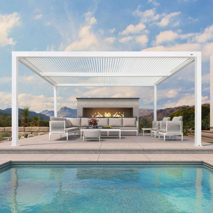 Louvered Pergola Modern White Pergola with Adjustable Roof for Deck Backyard Garden — product view 44