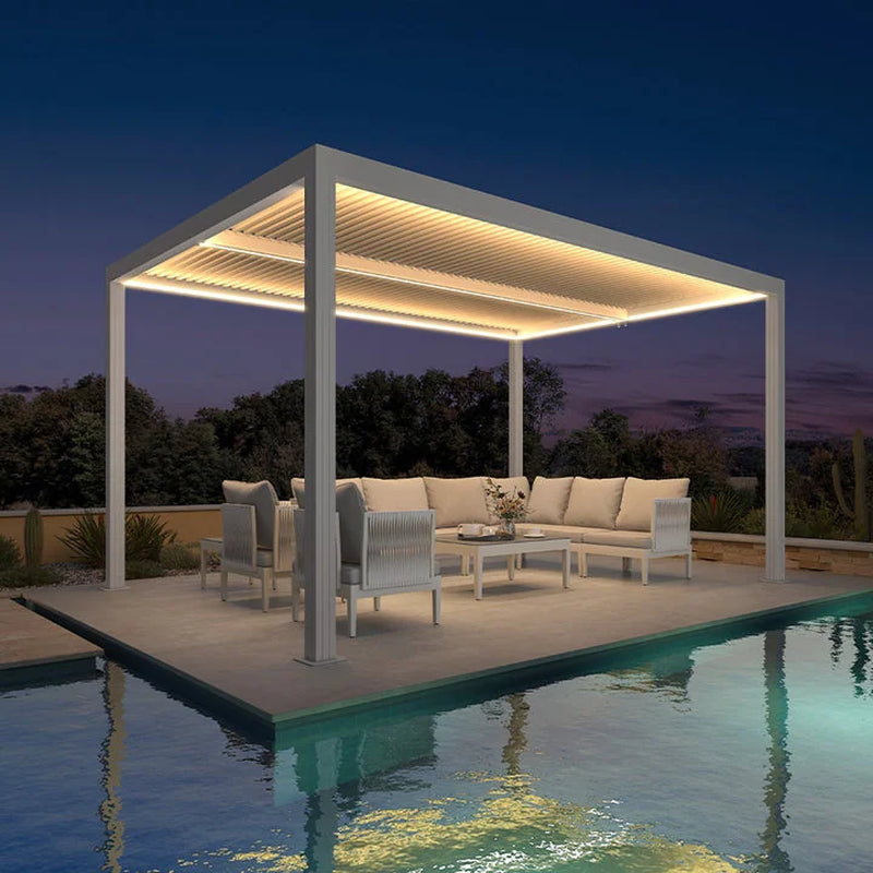 Louvered Pergola Modern White Pergola with Adjustable Roof for Deck Backyard Garden — product view 47