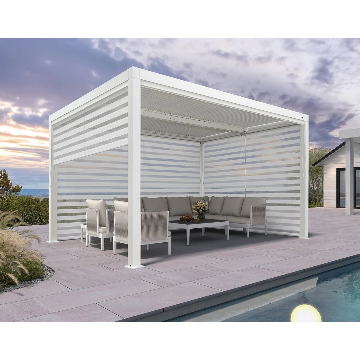 Louvered Pergola Modern White Pergola with Adjustable Roof for Deck Backyard Garden — product view 49