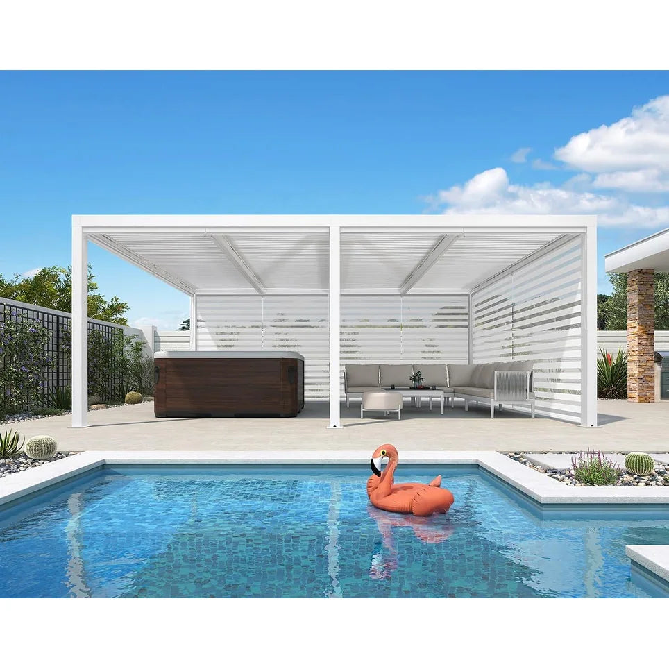 Louvered Pergola Modern White Pergola with Adjustable Roof for Deck Backyard Garden — product view 51