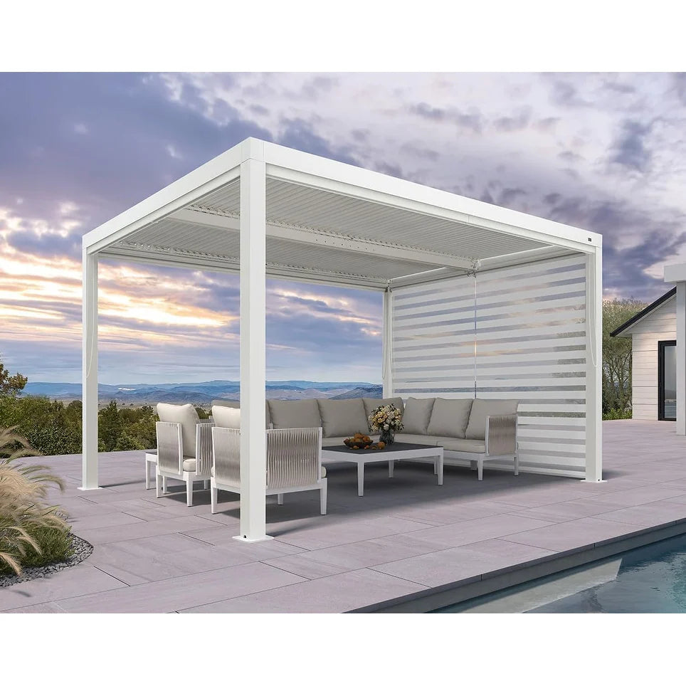 Louvered Pergola Modern White Pergola with Adjustable Roof for Deck Backyard Garden — product view 52