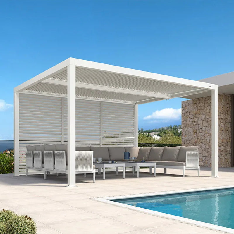 Louvered Pergola Modern White Pergola with Adjustable Roof for Deck Backyard Garden — product view 53