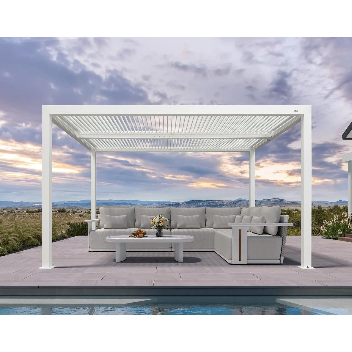 Louvered Pergola Modern White Pergola with Adjustable Roof for Deck Backyard Garden — product view 54