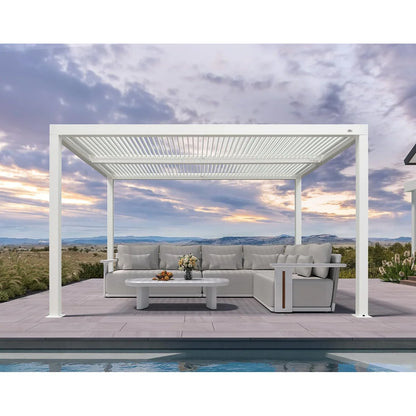 Louvered Pergola Modern White Pergola with Adjustable Roof for Deck Backyard Garden — product view 54