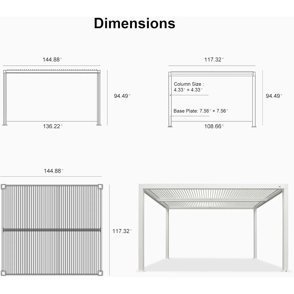 Louvered Pergola Modern White Pergola with Adjustable Roof for Deck Backyard Garden — product view 55
