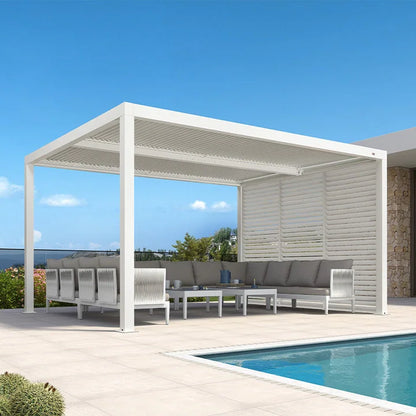 Louvered Pergola Modern White Pergola with Adjustable Roof for Deck Backyard Garden — product view 57