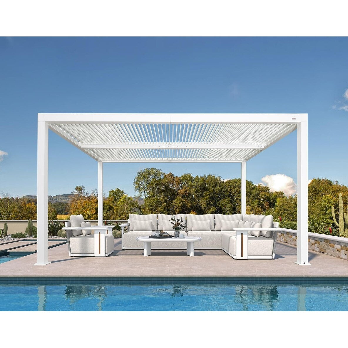 Louvered Pergola Modern White Pergola with Adjustable Roof for Deck Backyard Garden — product view 61