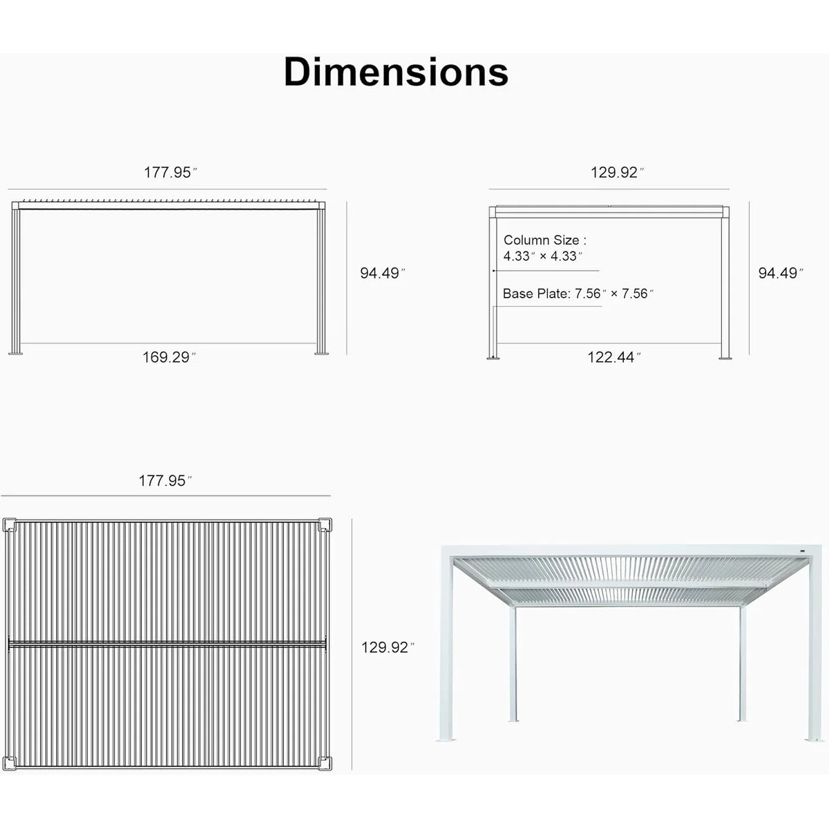 Louvered Pergola Modern White Pergola with Adjustable Roof for Deck Backyard Garden — product view 62
