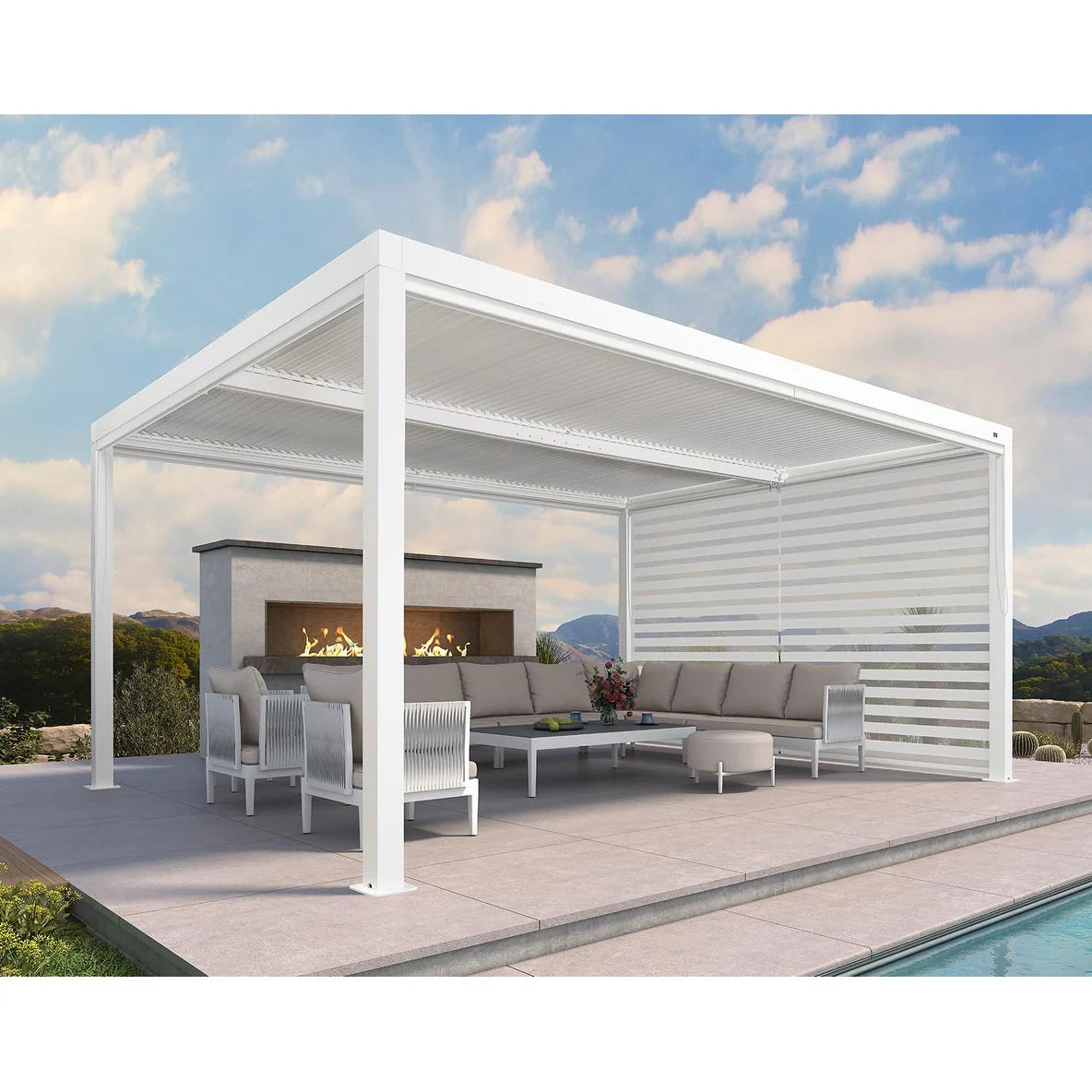 Louvered Pergola Modern White Pergola with Adjustable Roof for Deck Backyard Garden — product view 63