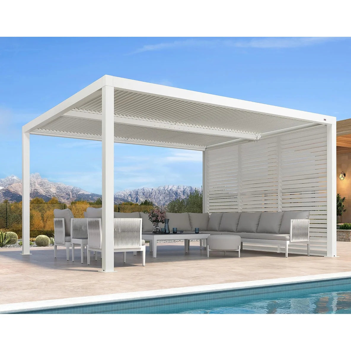 Louvered Pergola Modern White Pergola with Adjustable Roof for Deck Backyard Garden — product view 66