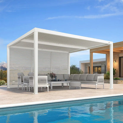 Louvered Pergola Modern White Pergola with Adjustable Roof for Deck Backyard Garden — product view 67