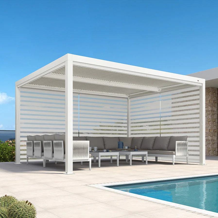 Louvered Pergola Modern White Pergola with Adjustable Roof for Deck Backyard Garden — product view 69