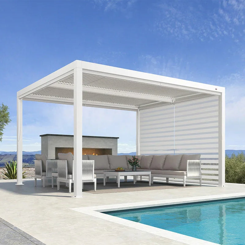 Louvered Pergola Modern White Pergola with Adjustable Roof for Deck Backyard Garden — product view 70