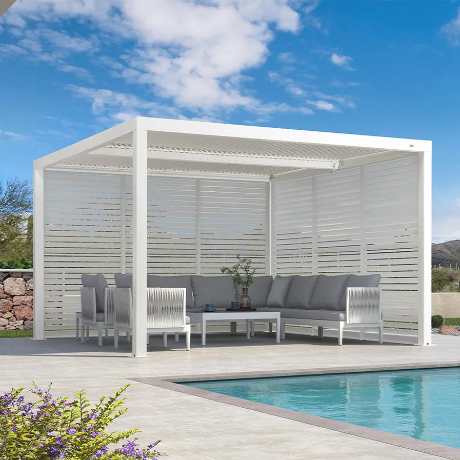 Louvered Pergola Modern White Pergola with Adjustable Roof for Deck Backyard Garden — product view 71