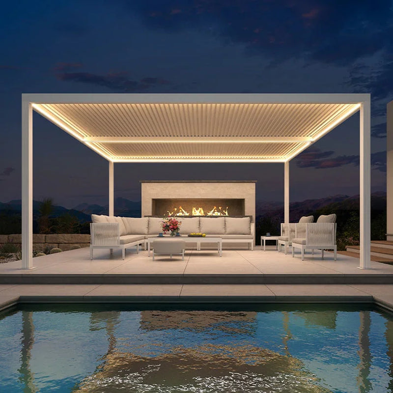 Louvered Pergola Modern White Pergola with Adjustable Roof for Deck Backyard Garden — product view 73