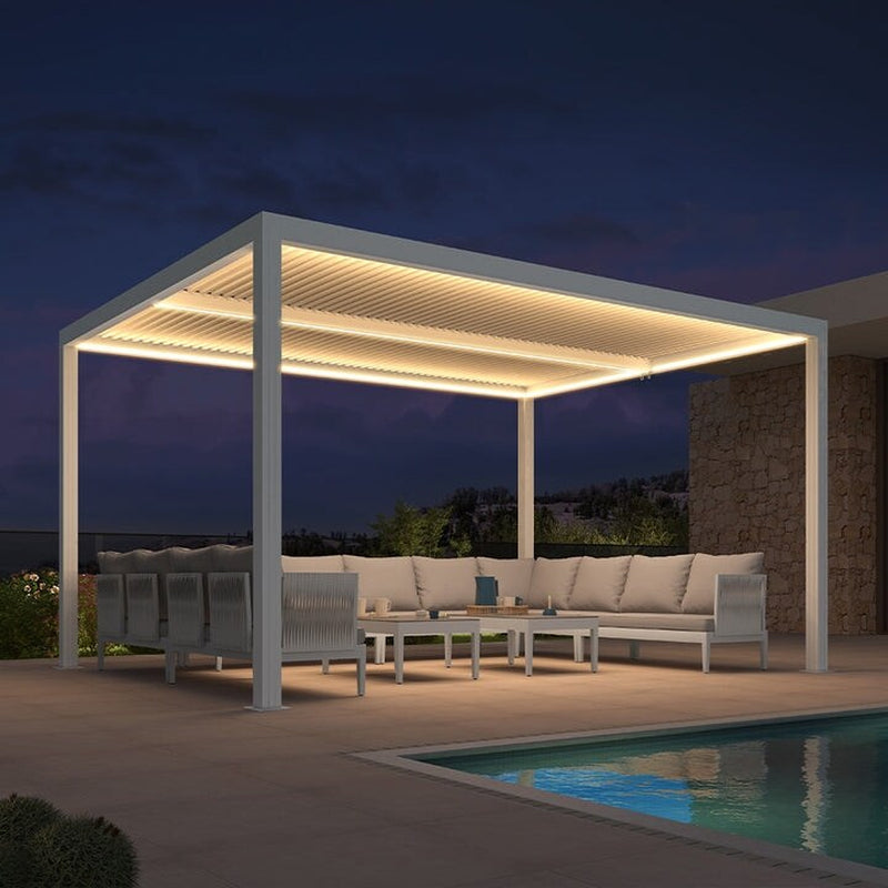 Louvered Pergola Modern White Pergola with Adjustable Roof for Deck Backyard Garden — product view 75