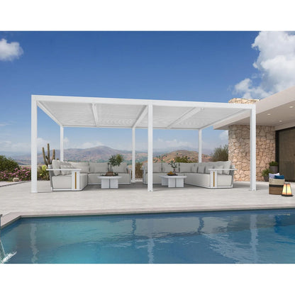 Louvered Pergola Modern White Pergola with Adjustable Roof for Deck Backyard Garden — product view 76
