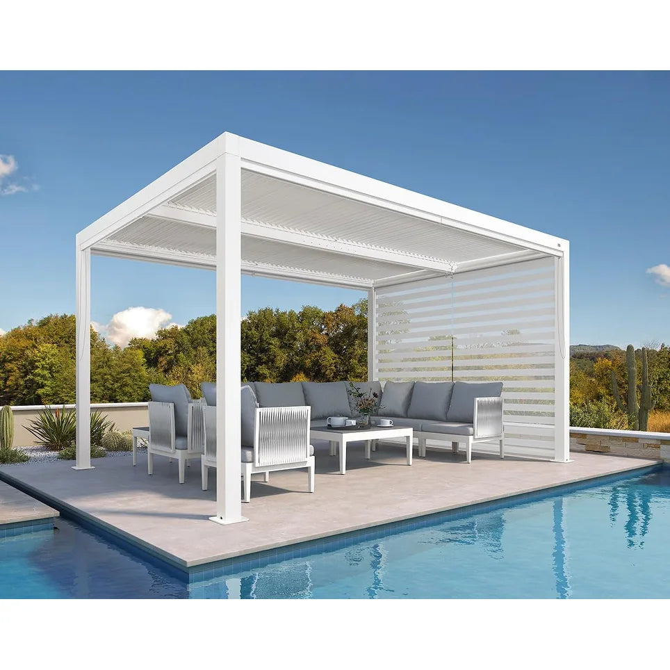 Louvered Pergola Modern White Pergola with Adjustable Roof for Deck Backyard Garden — product view 78
