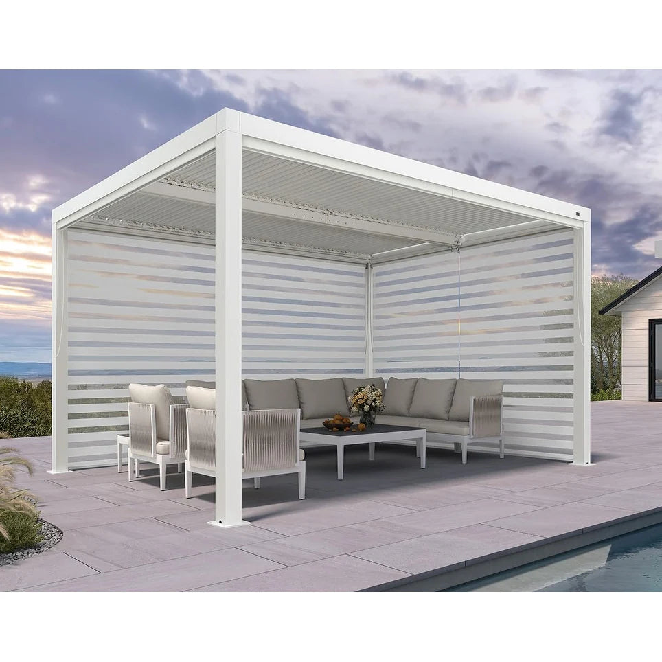 Louvered Pergola Modern White Pergola with Adjustable Roof for Deck Backyard Garden — product view 79