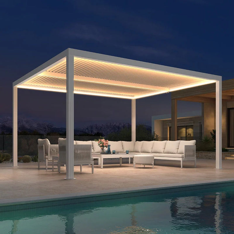 Louvered Pergola Modern White Pergola with Adjustable Roof for Deck Backyard Garden — product view 80