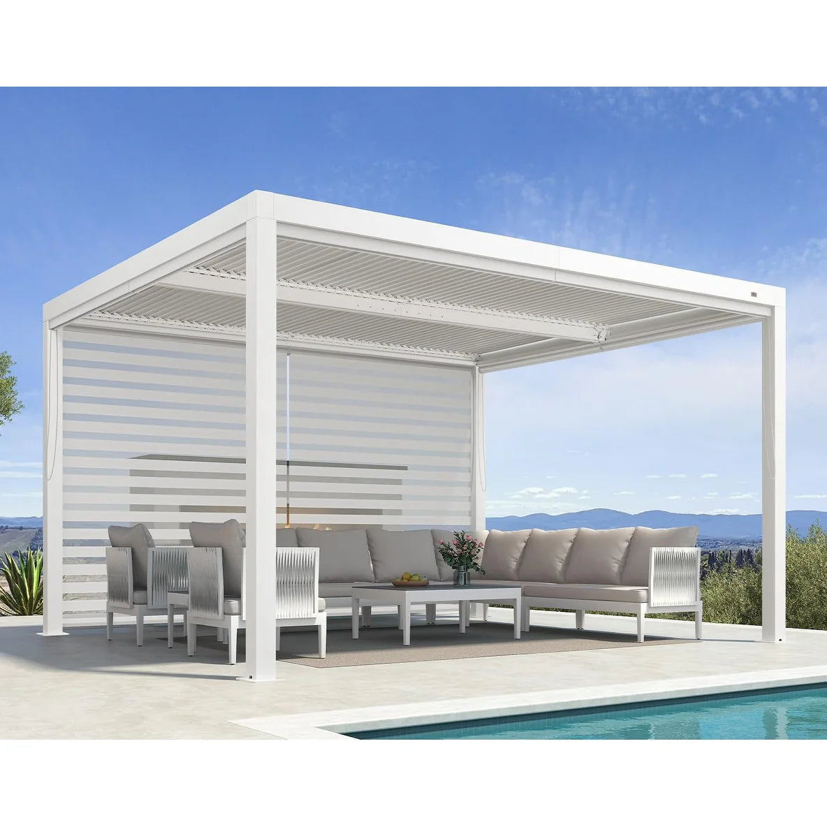 Louvered Pergola Modern White Pergola with Adjustable Roof for Deck Backyard Garden — product view 81