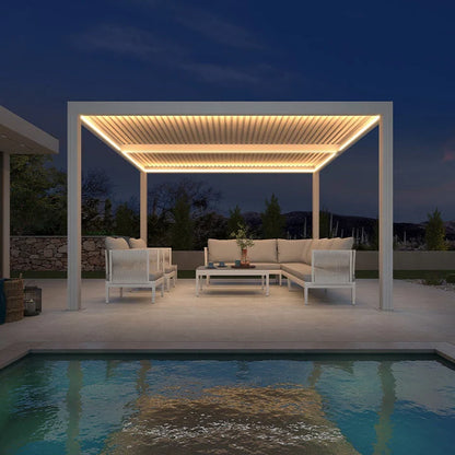 Louvered Pergola Modern White Pergola with Adjustable Roof for Deck Backyard Garden — product view 82