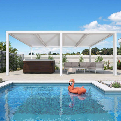 Louvered Pergola Modern White Pergola with Adjustable Roof for Deck Backyard Garden — product view 83