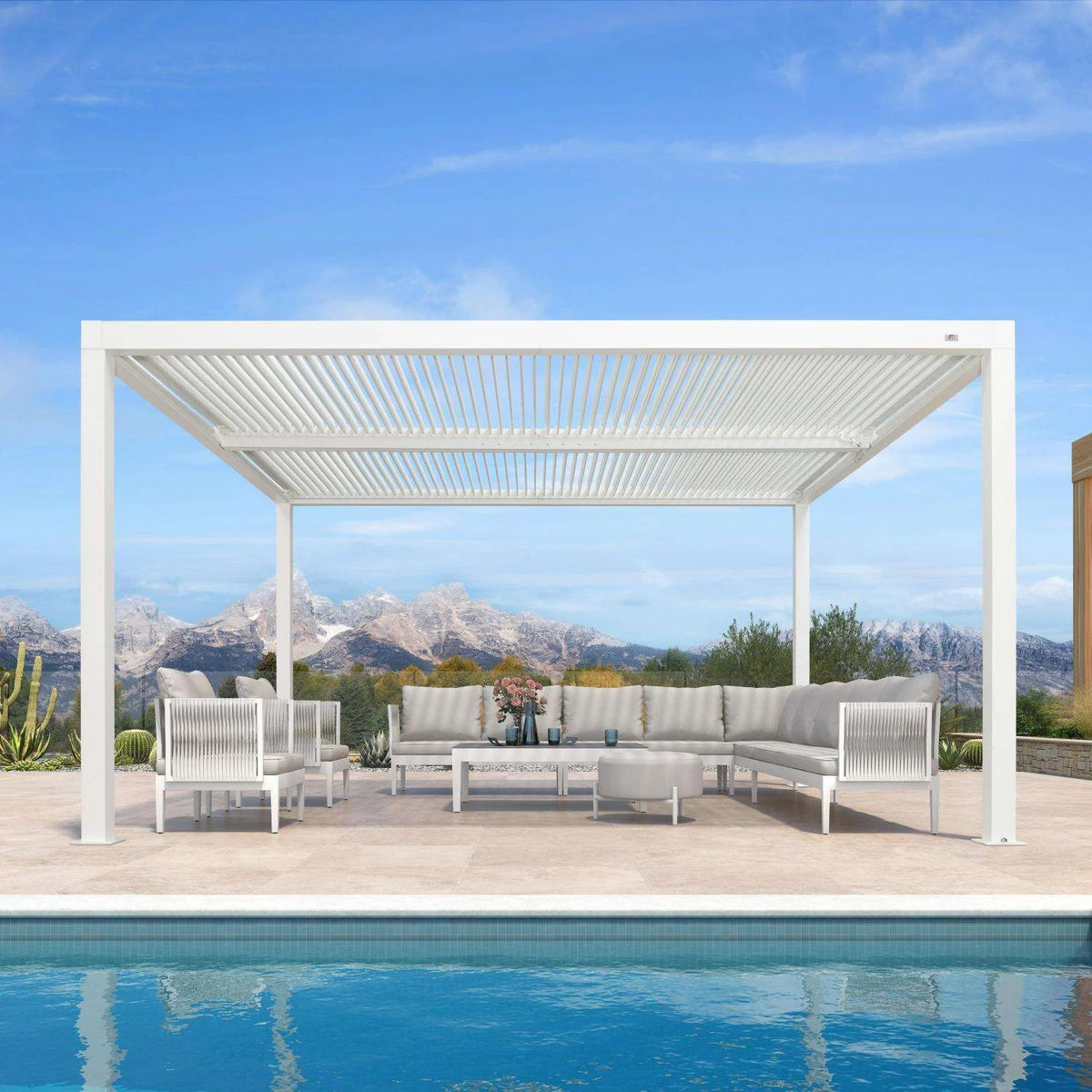 Louvered Pergola Modern White Pergola with Adjustable Roof for Deck Backyard Garden — product view 84